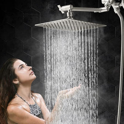 G-Promise All Metal 10" Dual Square Shower Head Combo | Rain Shower Head | Handheld Shower Wand | Adjustable | 3-Way Diverter | 71" Extra Long Hose - A Bathroom Upgrade(Brushed Nickel) | Built to Last, Easy Install, Adjustable Height & Angle for All He...