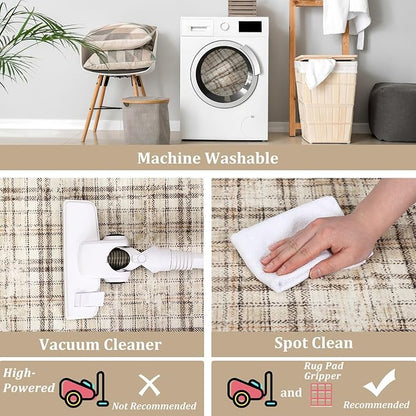 Tartan Plaid Washable Runner Rug 2.5x12 Non Slip Kitchen Rugs Modern Beige Indoor Entryway Rug Soft Bath Mat Stain Resistant Carpet for Bedroom Hallway Laundry 2'6''x12' Beige