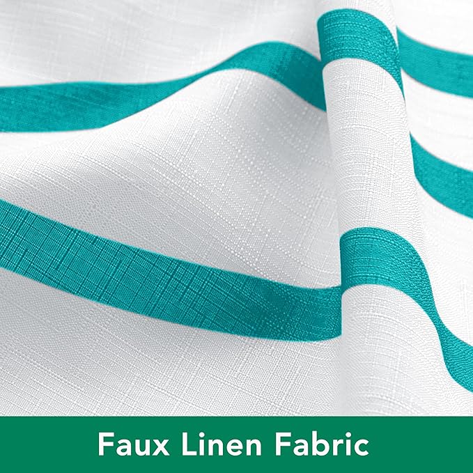 Fabric Modern Extra Long Shower Curtains for Bathroom-Turquoise and White | 72"W x 84"L Textured Faux Linen Luxury Hotel Quality Washable-Abstract Wavy Cloth Bath Curtain-Apartment Minimalist Decor