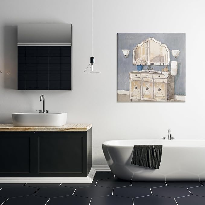 Traditional Bathroom Sink Mirror Floral, 30 x 30 Inch Canvas Wall Art | Stupell Industries · By Charlene Olson · Ready to hang · Ideal for bathroom or hallway · Made in USA