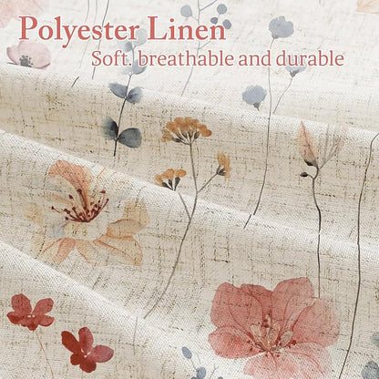 Coral Linen Watercolor Floral Fabric Shower Curtain, 72x72 | Linen Fabric, Modern Minimalist Floral Print, Machine Washable, Rustproof Grommets, for Bathroom Home