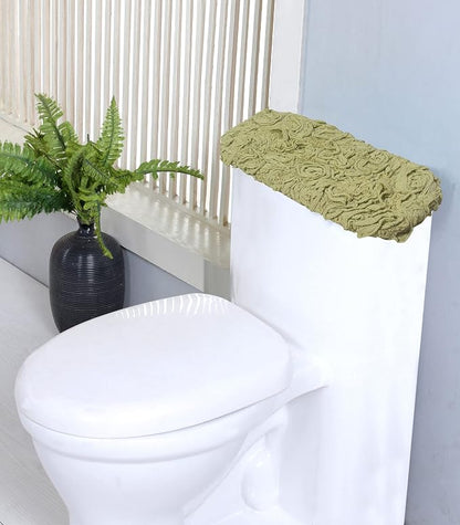Home Weavers Bell Flower Toilet Tank Lid Cover – 10"x22", 100% Cotton, Tufted, Soft & Absorbent, Non-Slip, Machine Washable Bathroom Décor, Green