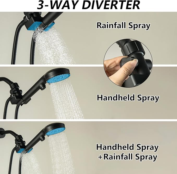 3 Handle Shower Faucet Set, Matte Black 3 Handle Tub and Shower Faucet Combo Bathtub Shower Faucets Completes