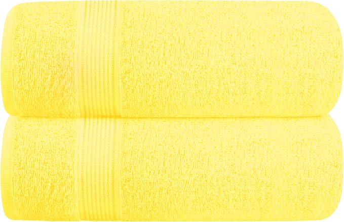 Cotton 2 Pack Oversized Bath Towel Set 28x55 inches, Large Bath Towels, Ultra Absorbant Compact Quickdry & Lightweight Towel, Ideal for Gym Travel Camp Pool - Yellow