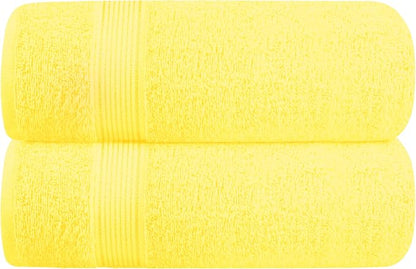 Cotton 2 Pack Oversized Bath Towel Set 28x55 inches, Large Bath Towels, Ultra Absorbant Compact Quickdry & Lightweight Towel, Ideal for Gym Travel Camp Pool - Yellow