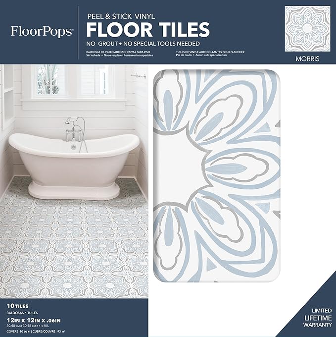 FloorPops Blue Morris Peel & Stick Floor Tiles, FP3827