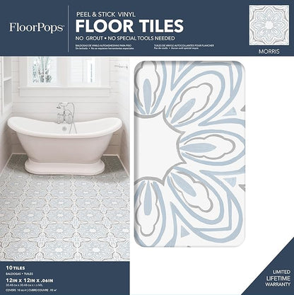 FloorPops Blue Morris Peel & Stick Floor Tiles, FP3827