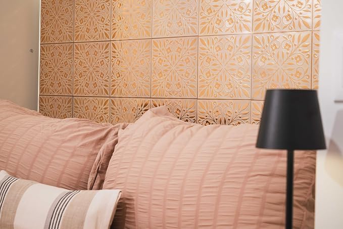 Main Street Peel and Stick Wallpaper Tiles, White & Gold Leaves, 24-Pack | 8"x8" tiles, covers 10.67 sq ft. Peel-and-stick paper, no extra adhesive needed. Ideal for backsplashes & DIY projects.