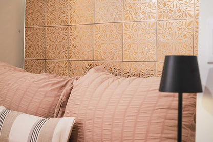Main Street Peel and Stick Wallpaper Tiles, White & Gold Leaves, 24-Pack | 8"x8" tiles, covers 10.67 sq ft. Peel-and-stick paper, no extra adhesive needed. Ideal for backsplashes & DIY projects.