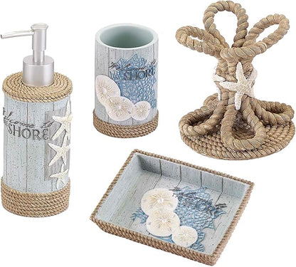 Avanti Linens - Accessory Set, Resin Tumbler, Toothbrush Holder, Soap Dish & Lotion Pump, Durable Bath Decor (Beachcomber Collection)