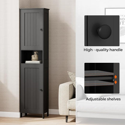Homleke Tall Bathroom Storage Cabinet with 2 Doors, Slim Bathroom Cabinet | Narrow Storage Cabinet with Adjustable Shelves, Anti-Tip Design, Reversible Door, Easy Assembly, Black, 15.7''W