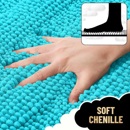 OLANLY Thick Bathroom Rugs 36x24, Soft Chenille Striped Bath Rugs, Aqua Sky | Rubber Backing, Machine Wash, Extra Absorbent Bath Mats for Bathroom Floor, Tub and Shower, Home Decor Accessories