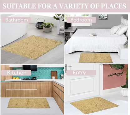 Home Weavers Bell Flower Collection 100% Cotton Tufted Bath Rugs, Extra Soft and Absorbent Bath Rugs, Non-Slip Bath Mats, Machine Washable, Bath Mats for Bathroom Floor, 21"x34" Rectangle, Yellow