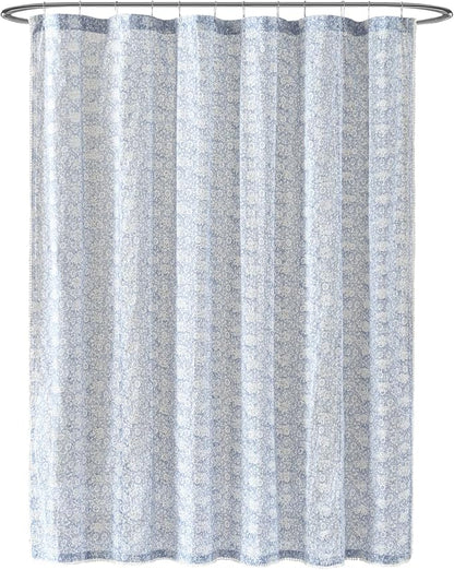 Peri Home Ikat Eyelet Cotton Shower Curtain 72 x 72 in Blue Ikat 1-Piece | Fabric, Bathroom