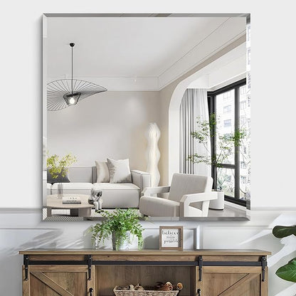 KOCUUY Beveled Mirror, 42x42 Inch Large Frameless Square Bathroom Mirror for Over Sink, Upgraded Shatterproof Beveled Unframed Design Mirror for Bathroom, Bedroom, Hang Horizontal/Vertical