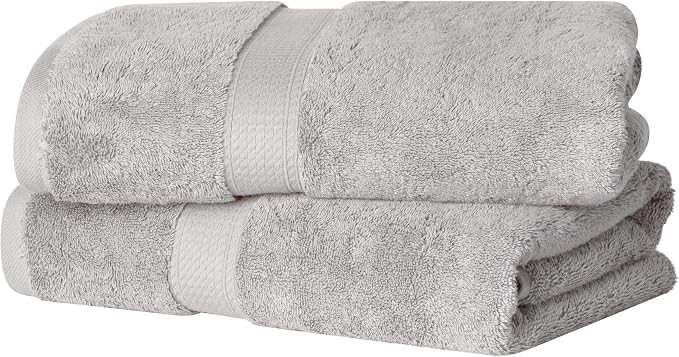 Superior Solid Egyptian Cotton Bath Towel Set, 30" x 55", Silver, 2-Pieces | Quick Dry, Soft Luxury Towel Set, Bath Essentials for Bathroom, Guest Bath, Spa, 2 Piece Bath, Madeline Towels