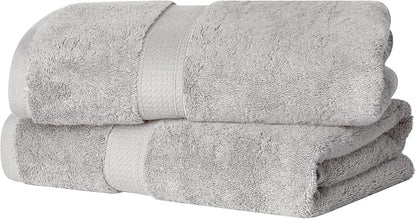 Superior Solid Egyptian Cotton Bath Towel Set, 30" x 55", Silver, 2-Pieces | Quick Dry, Soft Luxury Towel Set, Bath Essentials for Bathroom, Guest Bath, Spa, 2 Piece Bath, Madeline Towels