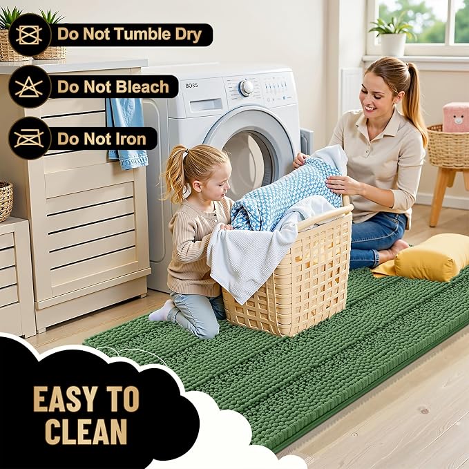 OLANLY Thick Bathroom Rugs 36x24, Chenille Striped Bath Rugs, Olive Green | Rubber Backing, Machine Wash, Extra Soft Absorbent Bath Mats for Bathroom Floor, Tub and Shower, Home Decor Accessories