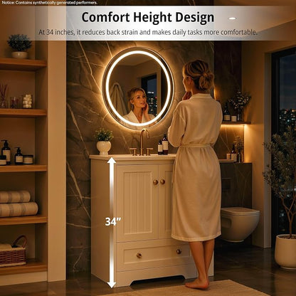 IRONCK Bathroom Vanity with Ceramic Sink, 30" Bathroom Cabinet, White | Features a Ceramic Sink, 3 Doors, 1 Drawer and Flexible Side Storage for Organized Bathroom Storage