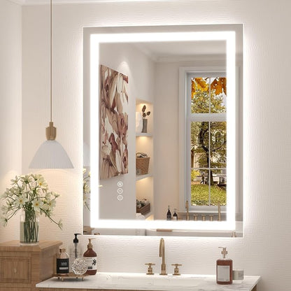 26x36 Inch LED Bathroom Mirror, Backlit and Front Lights | Dimmable Lighted Vanity Mirror for Wall, Anti-Fog, Memory, Shatter-Proof, ETL Listed (Horizontal/Vertical)