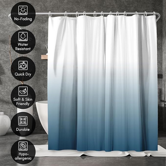 Americanflat 71x74 Light Blue Ombre Shower Curtain - Water-Resistant Long Shower Curtain with Durable Grommets and 12 Hooks - 100% Polyester