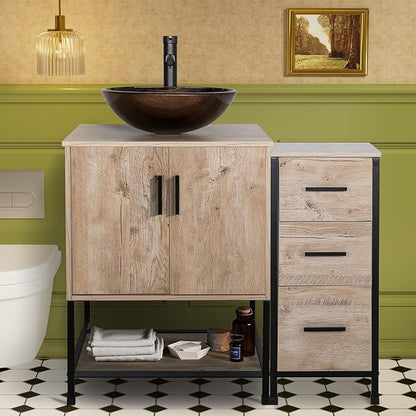 UEV 36" Bathroom Vanity, Oak Color Bathroom Vanity Set with Sink and 3 Drawers Side Cabinet Combo, with Adjustable Water Temperature Faucet (A09)