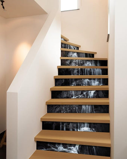FLFK Stair Riser Decals - Stair Stickers Decals Peel and Stick,Rock Waterfall Stair Decals Self-Adhesive for Home Decor, 39.3" W x 7.08" H x 13Pcs