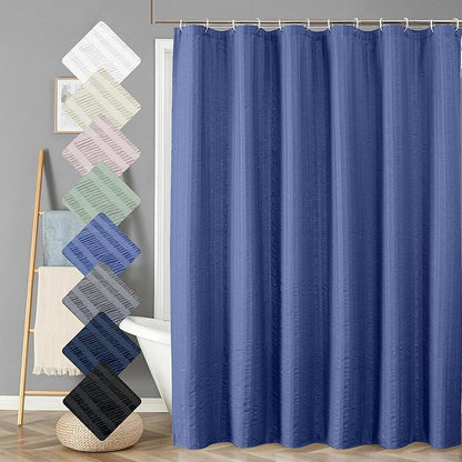 Aiyufeng Royal Blue Extra Long Shower Curtain 72 x 84, 3D Embossed Textured Fabric Shower Curtain for Bathroom, Water Repellent, Machine Washable, Blue
