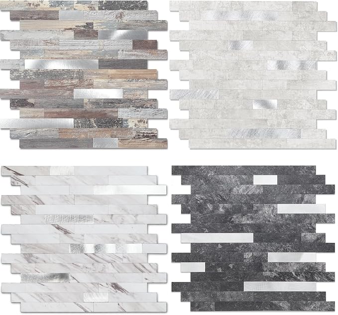 1 - Sheet Peel and Stick Backsplash Wall Tile, PVC Kitchen Backsplash, Stick on Tiles for Backsplash Kitchen (12'' X 12'', Beige Rocks)