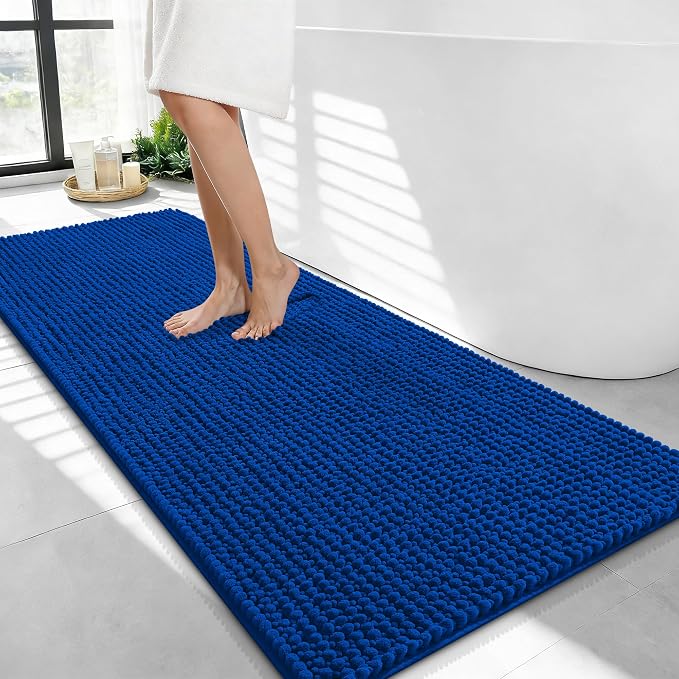 OLANLY Thick Chenille Bathroom Runner Rugs Mats 44x24, Royal Blue | Soft Absorbent Bath Rugs, Rubber Backing, Machine Wash Dry, Bath Mats for Bathroom, Tub and Shower, Home Decor Accessories