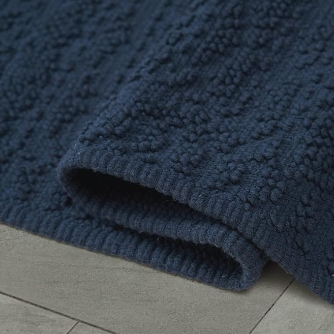 French Connection Nellore Bath Rugs, Woven and Beaded Bath Mats, Durable and Thick Bath Mats for Bathroom and Shower Rugs, 26" x 49", Navy