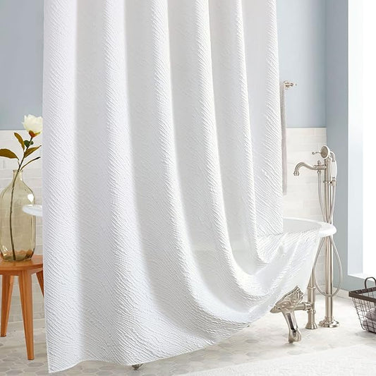 MitoVilla White Modern Small Stall Shower Curtain 36 x 72, Farmhouse Narrow Half Size Shower Curtains for Bathroom Decor, 3D Waves Embossed Marble Textured Cloth Shower Curtain 36 inch