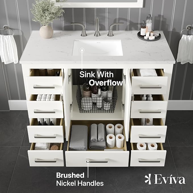 Eviva Aberdeen 42 in. White Single Sink Bath Vanity with Carrara Quartz Top and Undermount Porcelain Sink