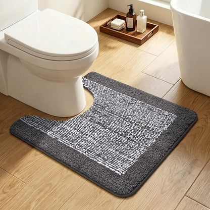 Toilet Rugs U-Shaped 24x19, Non-Slip Plush Shaggy Quick Dry Bathroom Contour Rugs, Extra Soft Absorbent Chenille Washable Bath Mat for Toilet Base, Grey