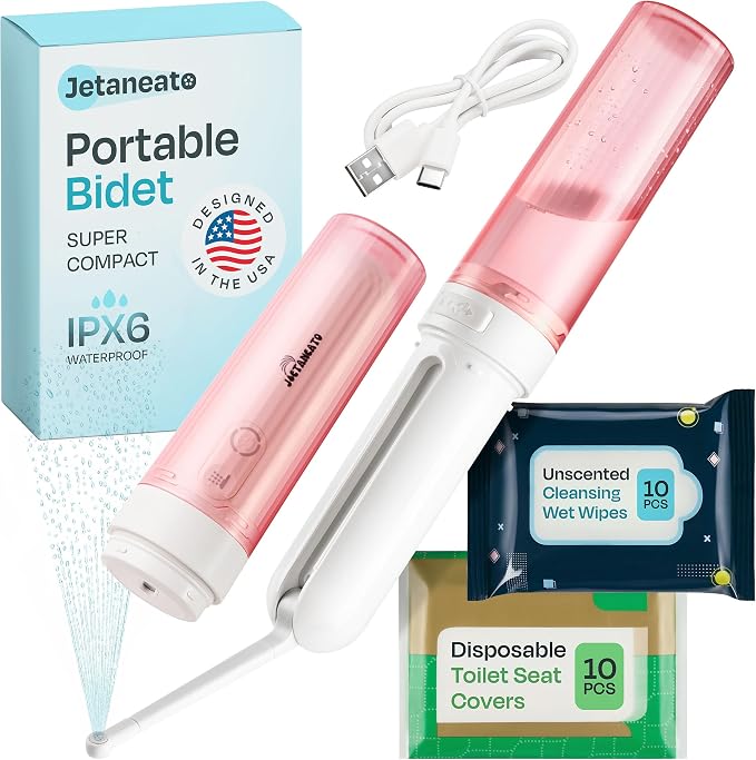 Portable Electric Bidet for Travel - Portable Bidet Rechargeable Handheld Sprayer with 3 High Pressure Modes, USB-C, Adjustable Nozzle & Extra Clean Kit, IPX6 Waterproof Peri Bottle (Pink)