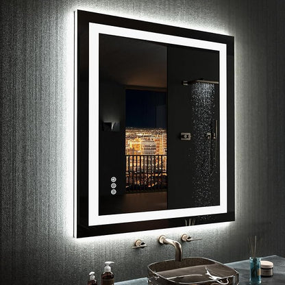 LOAAO 28"X32" LED Bathroom Mirror with Lights, UL Listed | Anti-Fog, Dimmable, RGB Backlit + Front Lighted, Memory Function, Tempered Glass