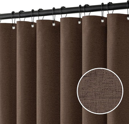MIULEE 72 x 84 Extra Long Linen Shower Curtain Brown 12 Metal Hooks | Washable, Heavy Fabric Shower Curtain Set, Waterproof Thick Cloth Shower Curtain, Bathroom Hotel Bathtub