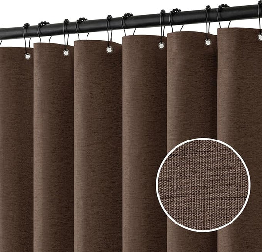 MIULEE 72 x 84 Extra Long Linen Shower Curtain Brown 12 Metal Hooks | Washable, Heavy Fabric Shower Curtain Set, Waterproof Thick Cloth Shower Curtain, Bathroom Hotel Bathtub