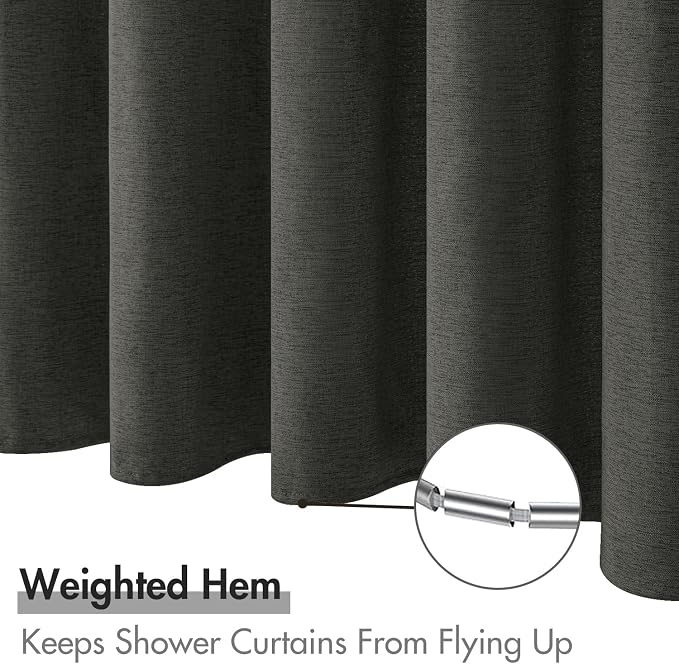 MIULEE 72 x 84 Extra Long Linen Shower Curtain Charcoal Grey 12 Metal Hooks | Washable, Heavy Fabric Shower Curtain Set, Waterproof Thick Cloth Shower Curtain, Bathroom Hotel Bathtub