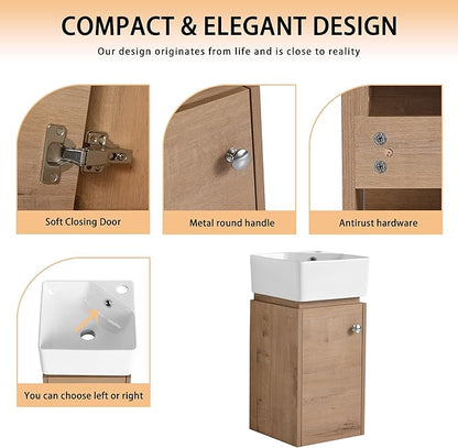 12" Bathroom Vanity with Sink, 12 Inch Floating Bathroom Vanity for Small Space, Modern Bathroom Vanity, Brown Wall Mounted Cabinet Set