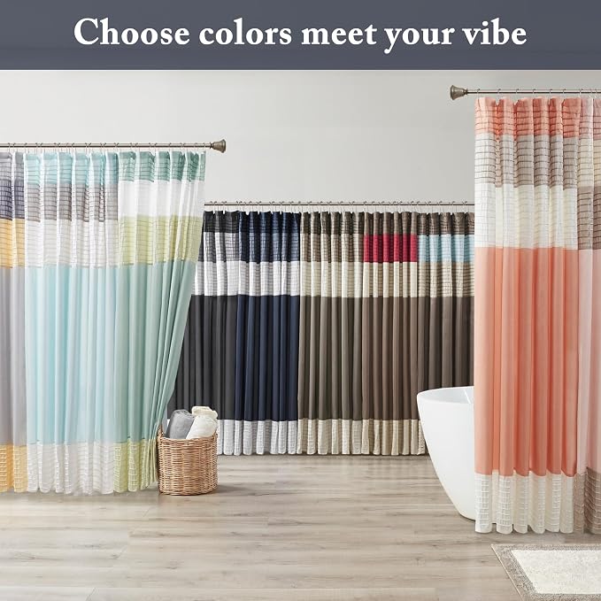 Madison Park Amherst 72 x 72 Bathroom Shower Curtain, Faux Silk, Navy | Modern Classic, Light Sheen, Pieced, Striped, Microfiber, Machine Washable, OEKO-TEX Certified, Amherst