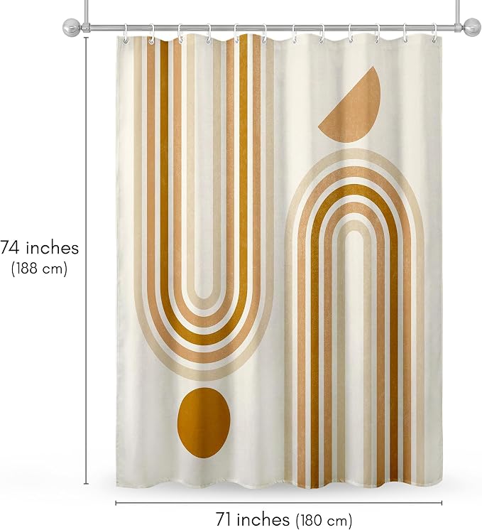 Americanflat 71x74 Boho Shower Curtain - Water-Resistant Long Shower Curtain with Durable Metal Grommets and 12 Hooks - 100% Polyester - Burnt Orange, Terracotta, Warm Sand and Cream
