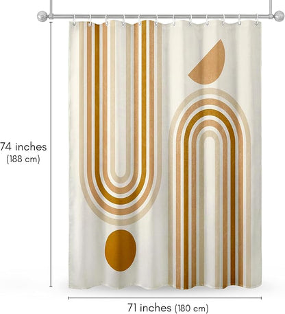 Americanflat 71x74 Boho Shower Curtain - Water-Resistant Long Shower Curtain with Durable Metal Grommets and 12 Hooks - 100% Polyester - Burnt Orange, Terracotta, Warm Sand and Cream