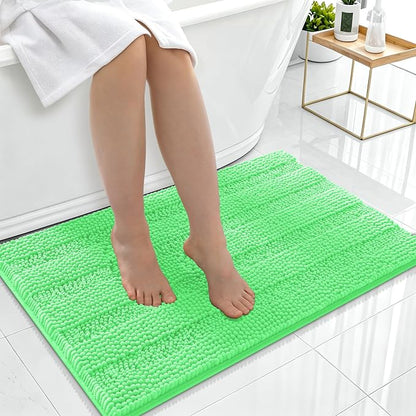 Smiry Thick Chenille Bathroom Rugs 36x24, Absorbent Bath Mat, Mint Green | Quick‑Dry & Machine Washable, Non‑Slip Bath Carpet, Soft Striped Bath Rugs for Tub & Shower, Modern Home Decor Accessories