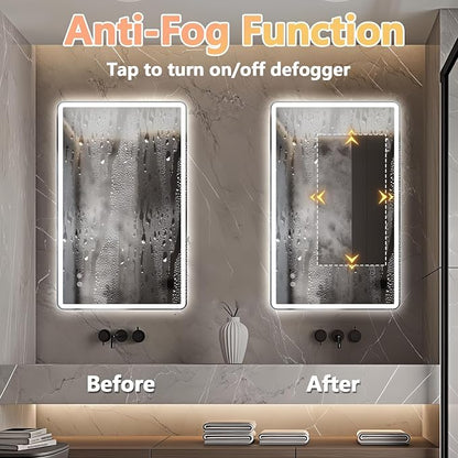 Niccy Rectangle LED Bathroom Mirrors, Vanity Mirror with Lights, 30"x48" | Frameless Lighted Mirror for Bedroom Living Room, 3 Colors & Stepless Dimmable Anti-Fog Memory Function, Horizontal/Vertical