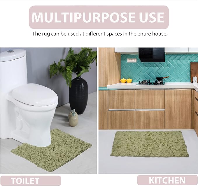 Home Weavers Bell Flower Collection 100% Cotton Tufted Bath Rugs, Extra Soft and Absorbent Bath Rugs, Non-Slip Bath Mats, Machine Washable, Bath Mats for Bathroom Floor and Tub, 25"x25" Heart, Green