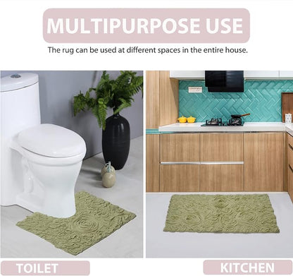 Home Weavers Bell Flower Collection 100% Cotton Tufted Bath Rugs, Extra Soft and Absorbent Bath Rugs, Non-Slip Bath Mats, Machine Washable, Bath Mats for Bathroom Floor and Tub, 25"x25" Heart, Green