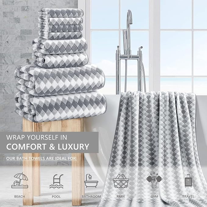 8 Piece Bathroom Towel Set Gray |2 Oversized Large Bath Towels Sheet,2 Hand Towels and 4 Washcloths| 600GSM Ultra Soft Luxury Premium Towel Set Highly Absorbent Quick Dry Hotel Towel Collection