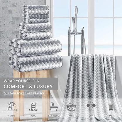 8 Piece Bathroom Towel Set Gray |2 Oversized Large Bath Towels Sheet,2 Hand Towels and 4 Washcloths| 600GSM Ultra Soft Luxury Premium Towel Set Highly Absorbent Quick Dry Hotel Towel Collection