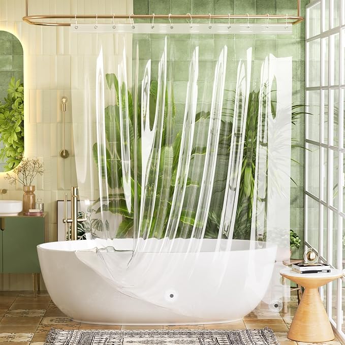 Bathway Shower Curtain Liner, Clear Shower Curtain Liner 72x 80 PEVA Waterproof Shower Curtain Liner Plastic with 3 Magnets and 12 Rustproof Metal Grommets, Lightweight Long Shower Liner for Bathroom